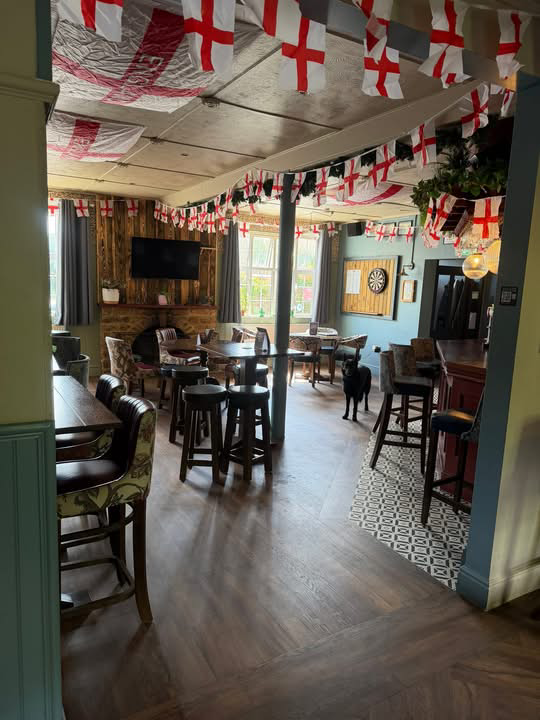 The Mermaid decked out with England flags